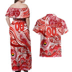 Custom NAIDOC Week 2024 Swans Couples Matching Off Shoulder Maxi Dress and Hawaiian Shirt Aboriginal Animals Keep The Fire Burning