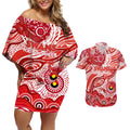 Custom NAIDOC Week 2024 Swans Couples Matching Off Shoulder Short Dress and Hawaiian Shirt Aboriginal Animals Keep The Fire Burning
