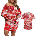 Custom NAIDOC Week 2024 Swans Couples Matching Off Shoulder Short Dress and Hawaiian Shirt Aboriginal Animals Keep The Fire Burning