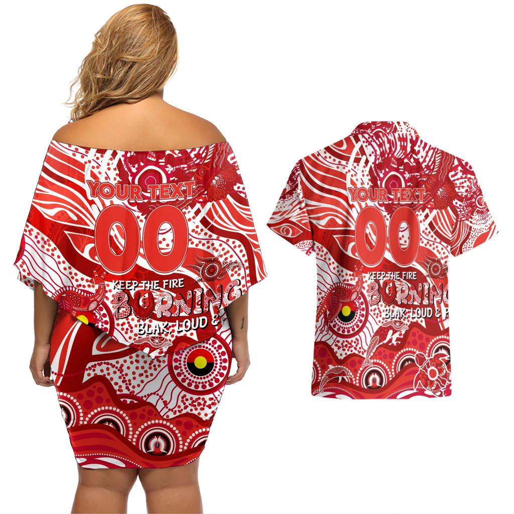 Custom NAIDOC Week 2024 Swans Couples Matching Off Shoulder Short Dress and Hawaiian Shirt Aboriginal Animals Keep The Fire Burning