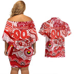 Custom NAIDOC Week 2024 Swans Couples Matching Off Shoulder Short Dress and Hawaiian Shirt Aboriginal Animals Keep The Fire Burning