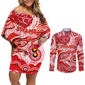 Custom NAIDOC Week 2024 Swans Couples Matching Off Shoulder Short Dress and Long Sleeve Button Shirt Aboriginal Animals Keep The Fire Burning
