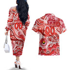 Custom NAIDOC Week 2024 Swans Couples Matching Off The Shoulder Long Sleeve Dress and Hawaiian Shirt Aboriginal Animals Keep The Fire Burning