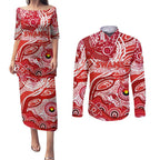 Custom NAIDOC Week 2024 Swans Couples Matching Puletasi and Long Sleeve Button Shirt Aboriginal Animals Keep The Fire Burning
