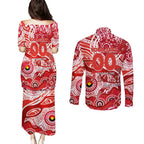 Custom NAIDOC Week 2024 Swans Couples Matching Puletasi and Long Sleeve Button Shirt Aboriginal Animals Keep The Fire Burning