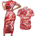 Custom NAIDOC Week 2024 Swans Couples Matching Short Sleeve Bodycon Dress and Hawaiian Shirt Aboriginal Animals Keep The Fire Burning