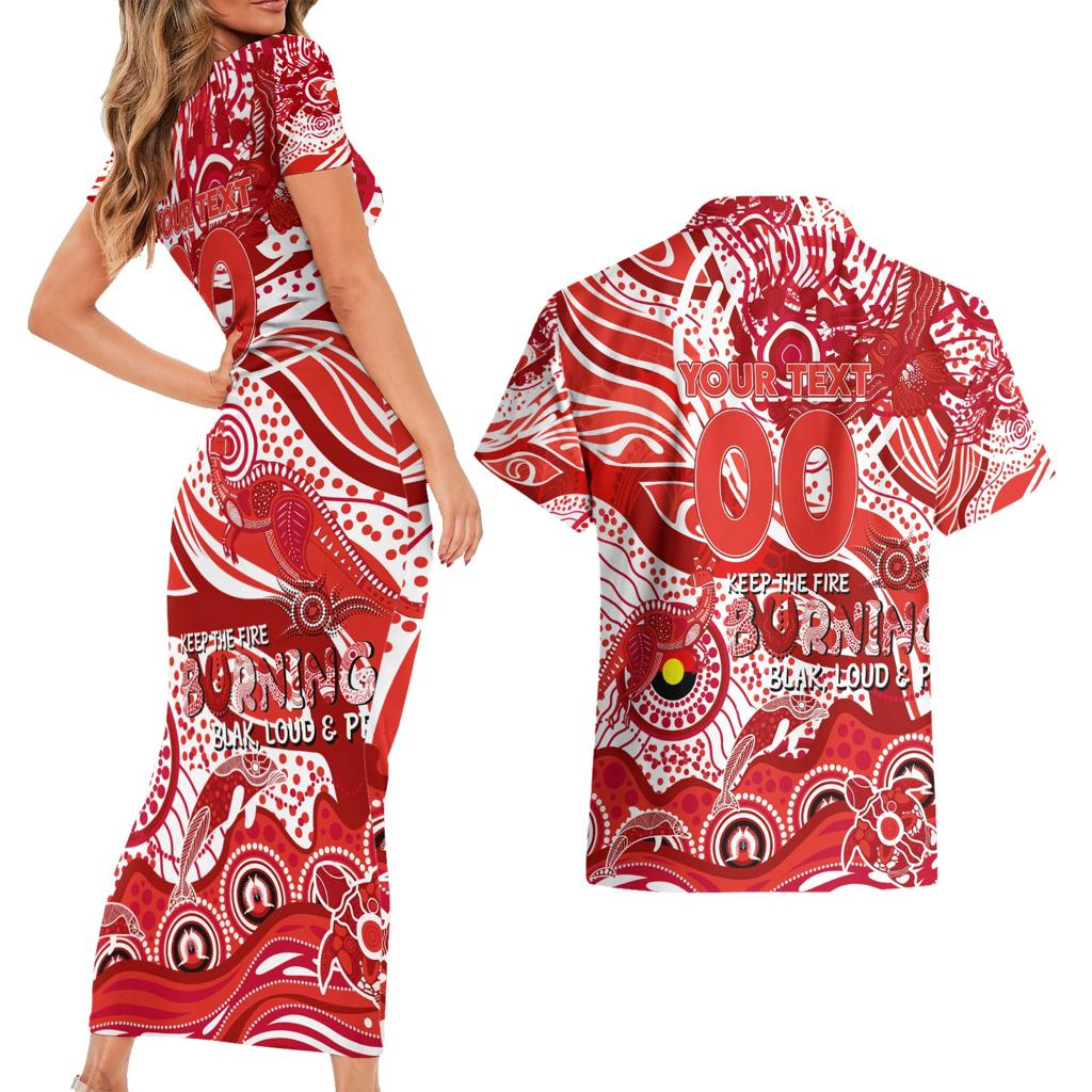 Custom NAIDOC Week 2024 Swans Couples Matching Short Sleeve Bodycon Dress and Hawaiian Shirt Aboriginal Animals Keep The Fire Burning
