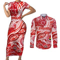 Custom NAIDOC Week 2024 Swans Couples Matching Short Sleeve Bodycon Dress and Long Sleeve Button Shirt Aboriginal Animals Keep The Fire Burning