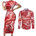 Custom NAIDOC Week 2024 Swans Couples Matching Short Sleeve Bodycon Dress and Long Sleeve Button Shirt Aboriginal Animals Keep The Fire Burning