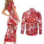 Custom NAIDOC Week 2024 Swans Couples Matching Short Sleeve Bodycon Dress and Long Sleeve Button Shirt Aboriginal Animals Keep The Fire Burning