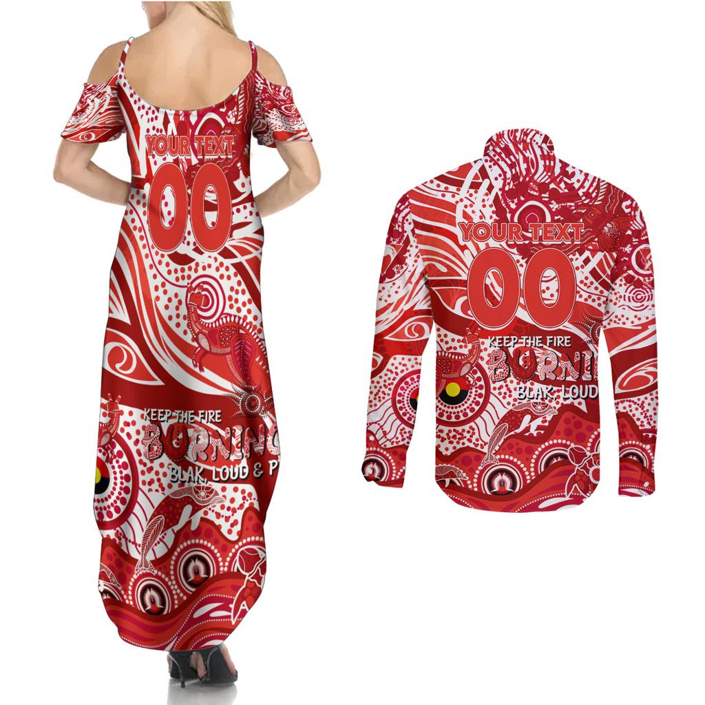 Custom NAIDOC Week 2024 Swans Couples Matching Summer Maxi Dress and Long Sleeve Button Shirt Aboriginal Animals Keep The Fire Burning