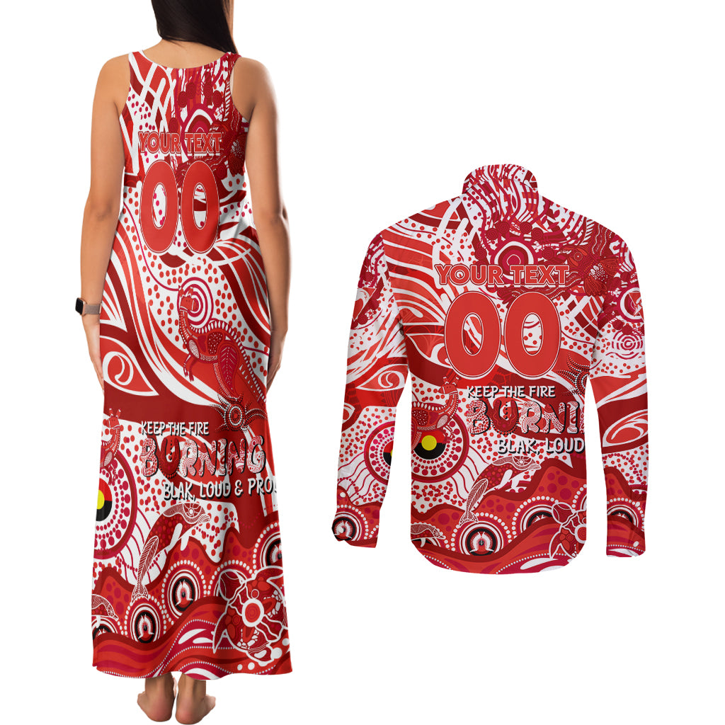Custom NAIDOC Week 2024 Swans Couples Matching Tank Maxi Dress and Long Sleeve Button Shirt Aboriginal Animals Keep The Fire Burning