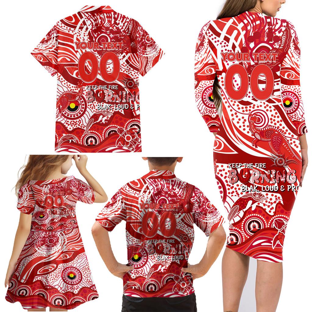 Custom NAIDOC Week 2024 Swans Family Matching Long Sleeve Bodycon Dress and Hawaiian Shirt Aboriginal Animals Keep The Fire Burning