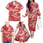 Custom NAIDOC Week 2024 Swans Family Matching Off The Shoulder Long Sleeve Dress and Hawaiian Shirt Aboriginal Animals Keep The Fire Burning