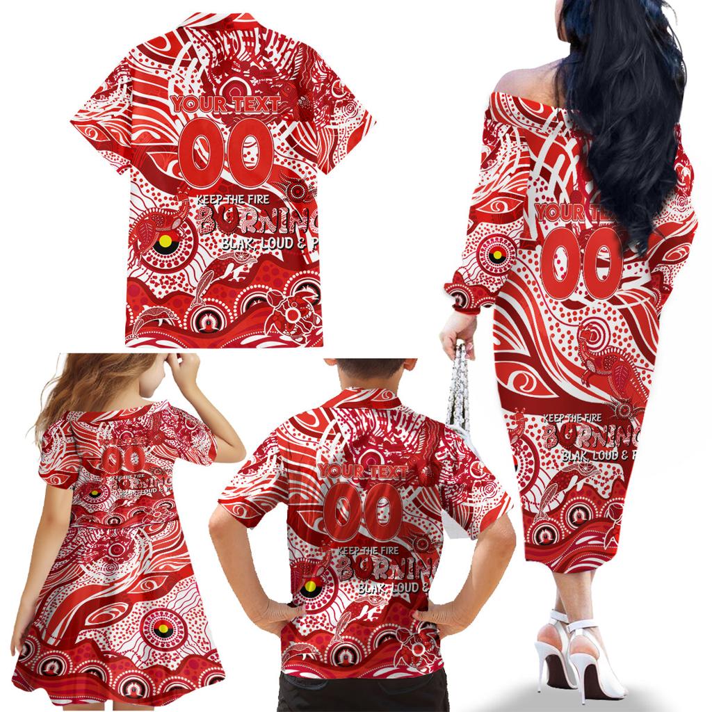 Custom NAIDOC Week 2024 Swans Family Matching Off The Shoulder Long Sleeve Dress and Hawaiian Shirt Aboriginal Animals Keep The Fire Burning