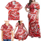 Custom NAIDOC Week 2024 Swans Family Matching Off Shoulder Maxi Dress and Hawaiian Shirt Aboriginal Animals Keep The Fire Burning