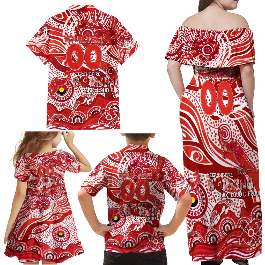 Custom NAIDOC Week 2024 Swans Family Matching Off Shoulder Maxi Dress and Hawaiian Shirt Aboriginal Animals Keep The Fire Burning
