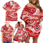 Custom NAIDOC Week 2024 Swans Family Matching Off Shoulder Short Dress and Hawaiian Shirt Aboriginal Animals Keep The Fire Burning