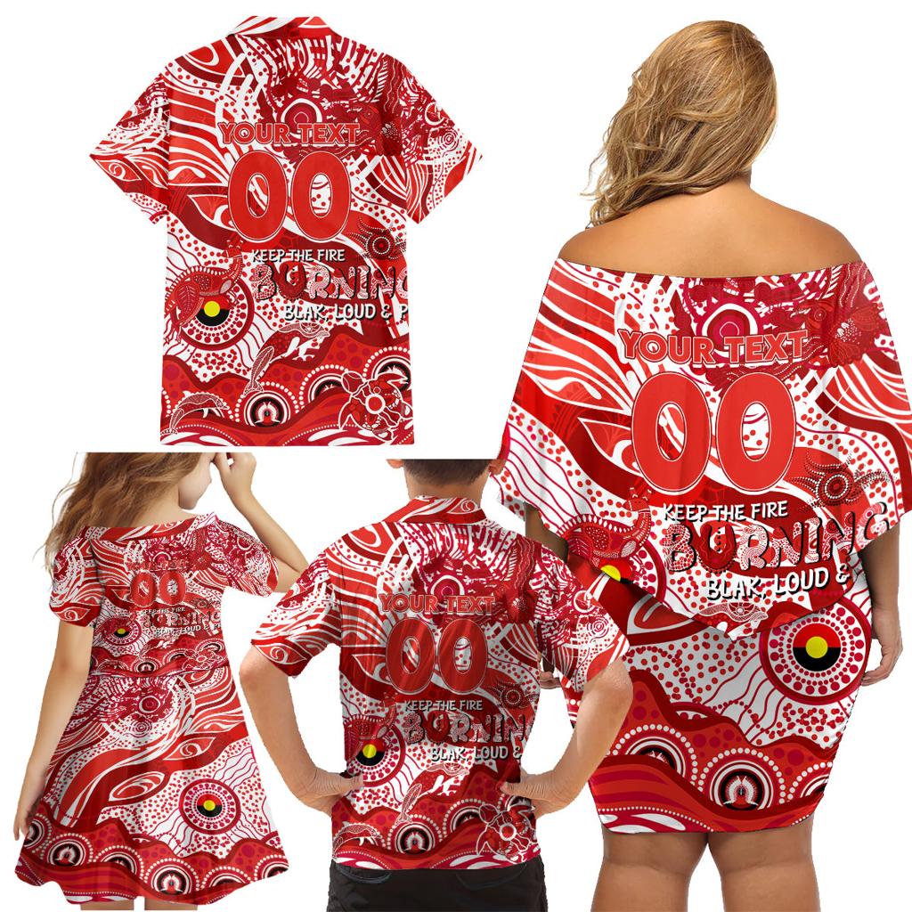Custom NAIDOC Week 2024 Swans Family Matching Off Shoulder Short Dress and Hawaiian Shirt Aboriginal Animals Keep The Fire Burning