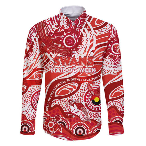 Custom NAIDOC Week 2024 Swans Family Matching Off Shoulder Short Dress and Hawaiian Shirt Aboriginal Animals Keep The Fire Burning
