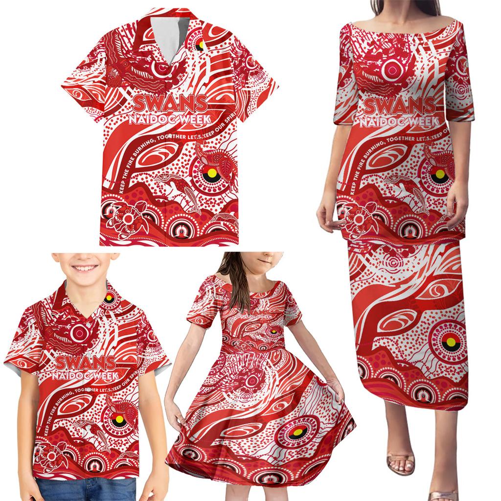 Custom NAIDOC Week 2024 Swans Family Matching Puletasi and Hawaiian Shirt Aboriginal Animals Keep The Fire Burning