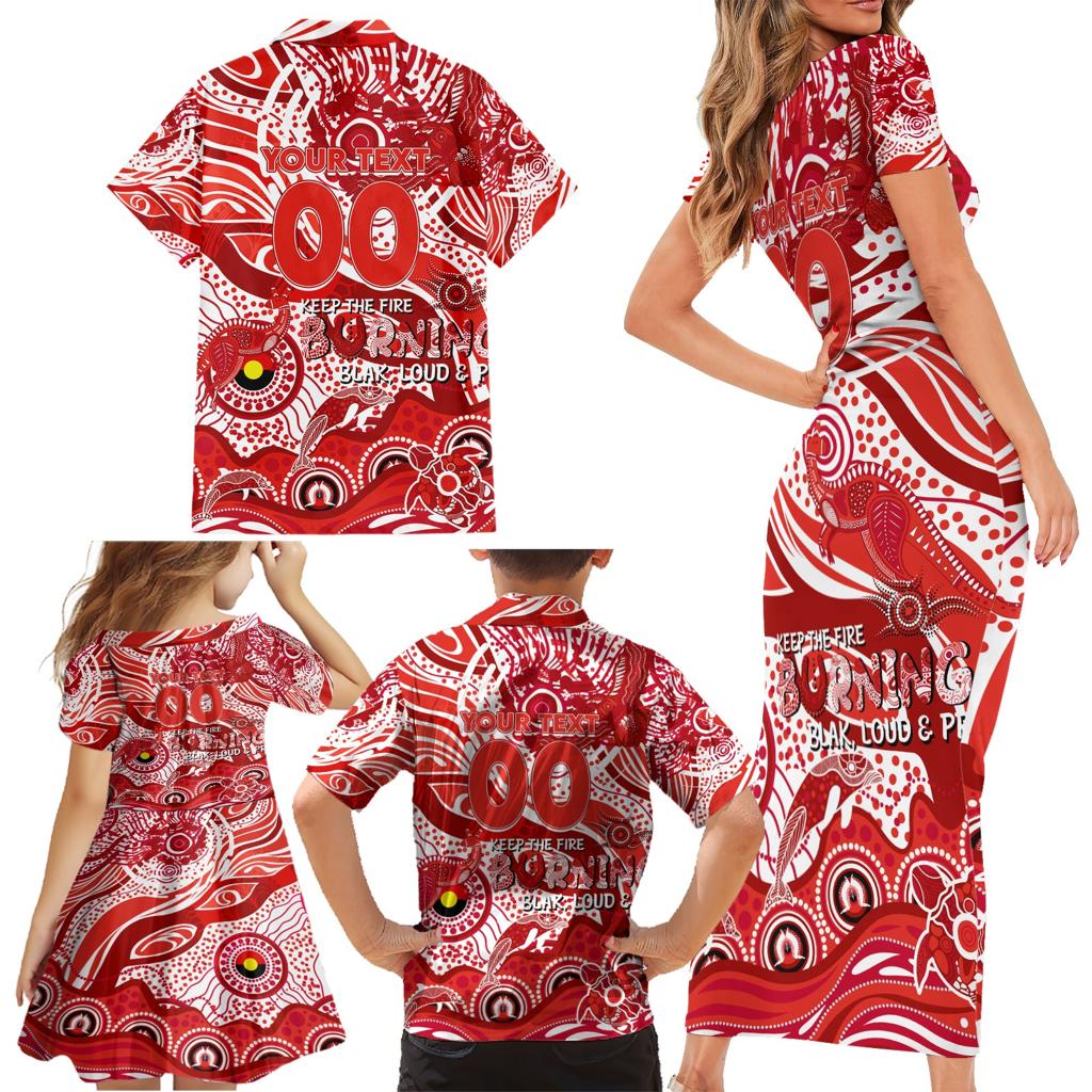Custom NAIDOC Week 2024 Swans Family Matching Short Sleeve Bodycon Dress and Hawaiian Shirt Aboriginal Animals Keep The Fire Burning