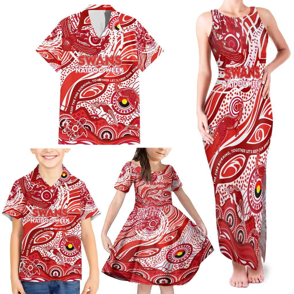 Custom NAIDOC Week 2024 Swans Family Matching Tank Maxi Dress and Hawaiian Shirt Aboriginal Animals Keep The Fire Burning