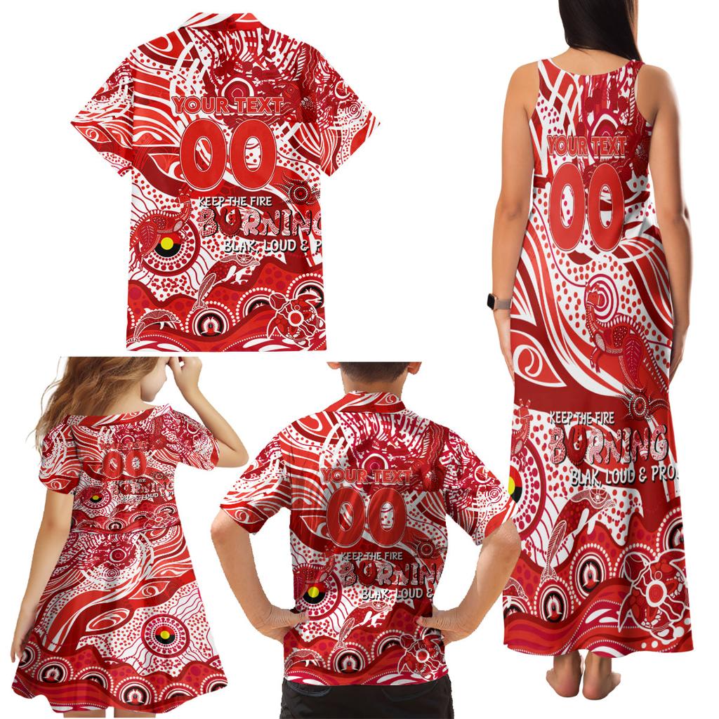Custom NAIDOC Week 2024 Swans Family Matching Tank Maxi Dress and Hawaiian Shirt Aboriginal Animals Keep The Fire Burning