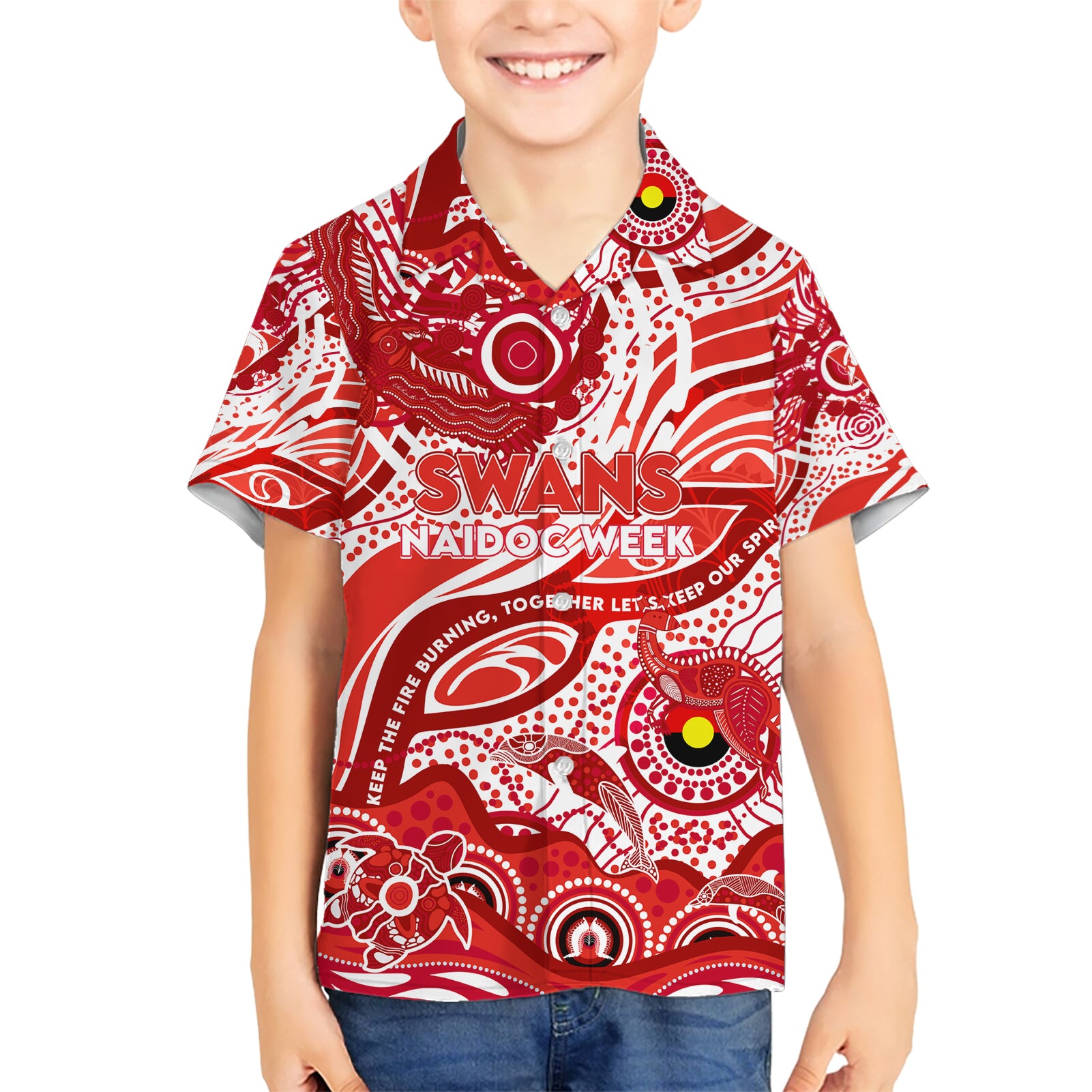 Custom NAIDOC Week 2024 Swans Kid Hawaiian Shirt Aboriginal Animals Keep The Fire Burning