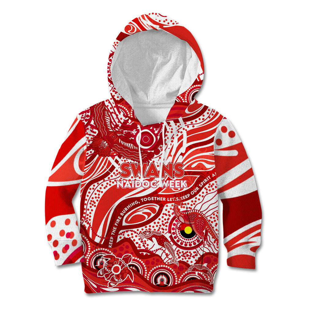 Custom NAIDOC Week 2024 Swans Kid Hoodie Aboriginal Animals Keep The Fire Burning