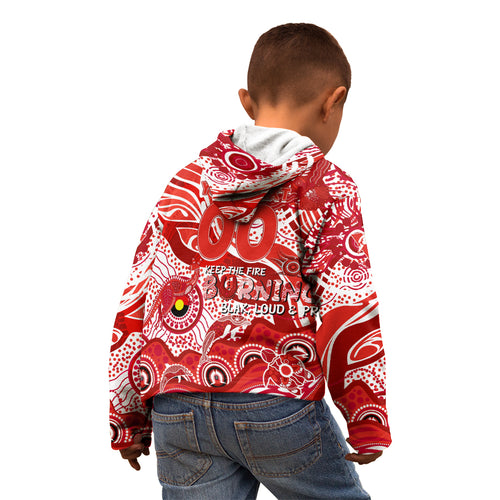 Custom NAIDOC Week 2024 Swans Kid Hoodie Aboriginal Animals Keep The Fire Burning