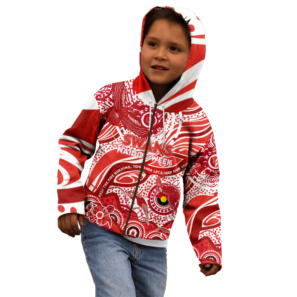 Custom NAIDOC Week 2024 Swans Kid Hoodie Aboriginal Animals Keep The Fire Burning
