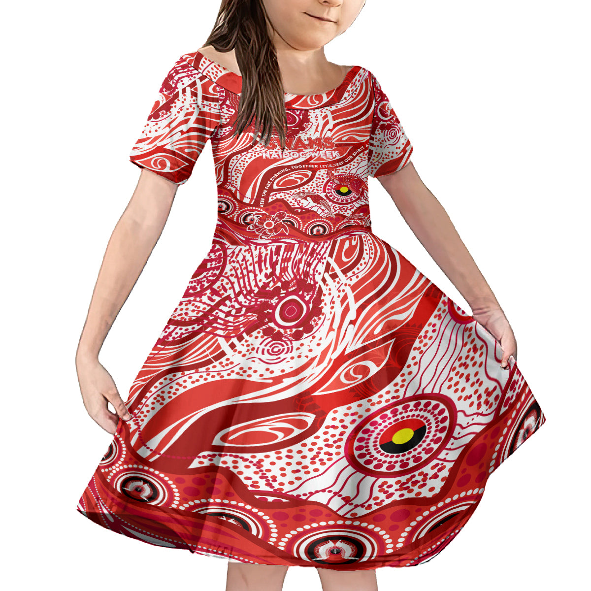 Custom NAIDOC Week 2024 Swans Kid Short Sleeve Dress Aboriginal Animals Keep The Fire Burning