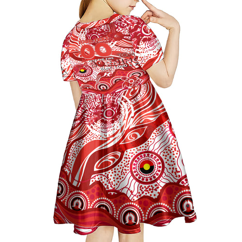Custom NAIDOC Week 2024 Swans Kid Short Sleeve Dress Aboriginal Animals Keep The Fire Burning