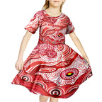 Custom NAIDOC Week 2024 Swans Kid Short Sleeve Dress Aboriginal Animals Keep The Fire Burning