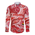 Custom NAIDOC Week 2024 Swans Long Sleeve Button Shirt Aboriginal Animals Keep The Fire Burning