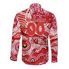 Custom NAIDOC Week 2024 Swans Long Sleeve Button Shirt Aboriginal Animals Keep The Fire Burning