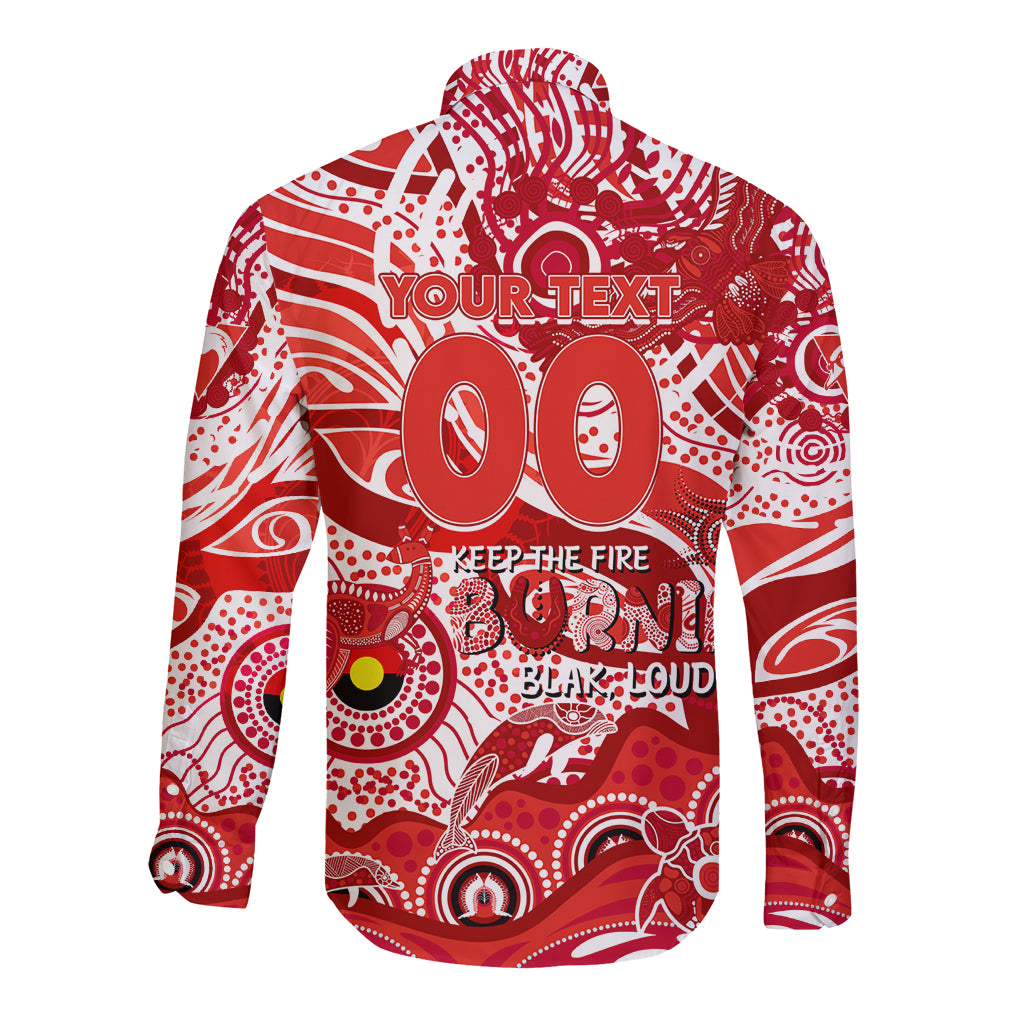 Custom NAIDOC Week 2024 Swans Long Sleeve Button Shirt Aboriginal Animals Keep The Fire Burning