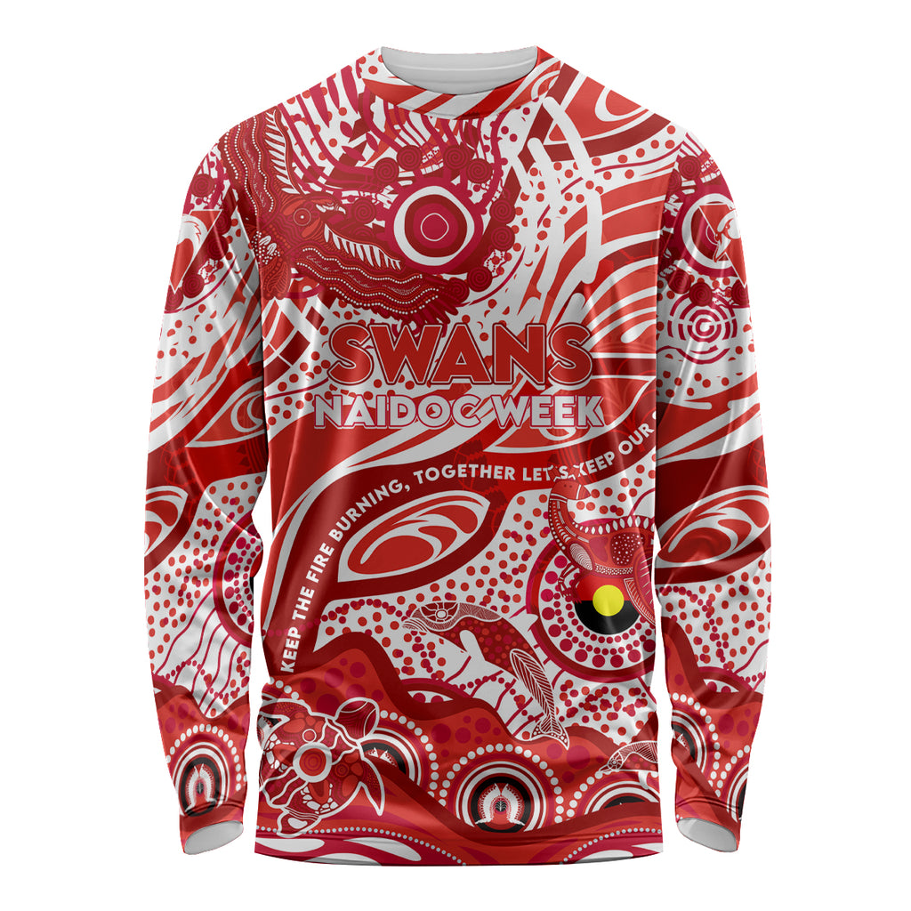 Custom NAIDOC Week 2024 Swans Long Sleeve Shirt Aboriginal Animals Keep The Fire Burning