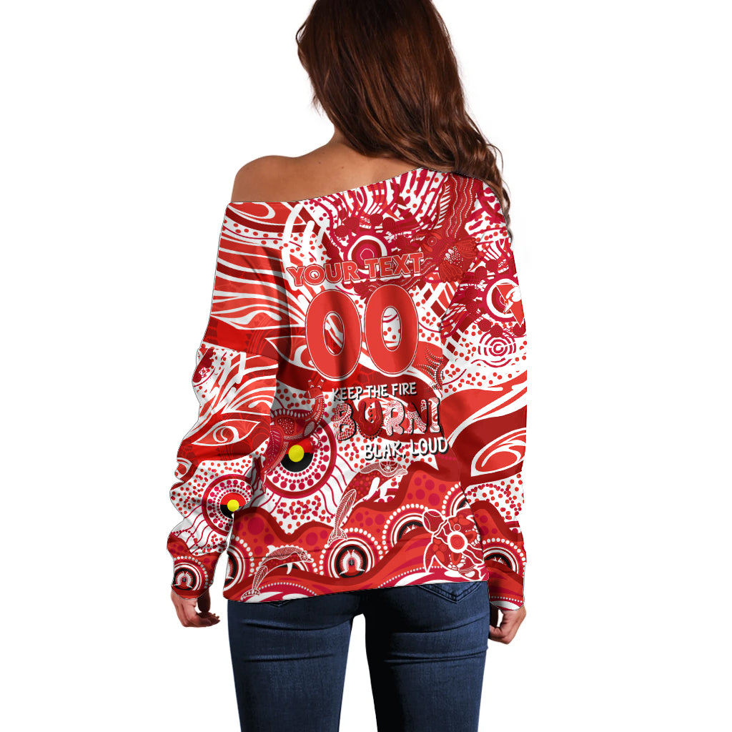 Custom NAIDOC Week 2024 Swans Off Shoulder Sweater Aboriginal Animals Keep The Fire Burning