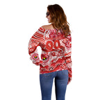 Custom NAIDOC Week 2024 Swans Off Shoulder Sweater Aboriginal Animals Keep The Fire Burning