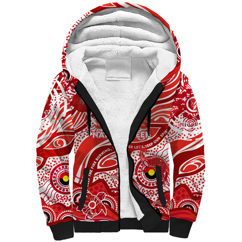 Custom NAIDOC Week 2024 Swans Sherpa Hoodie Aboriginal Animals Keep The Fire Burning
