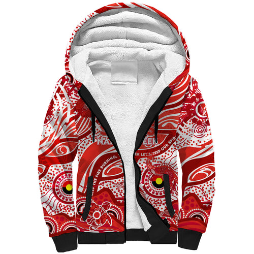 Custom NAIDOC Week 2024 Swans Sherpa Hoodie Aboriginal Animals Keep The Fire Burning