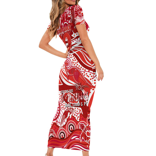 Custom NAIDOC Week 2024 Swans Short Sleeve Bodycon Dress Aboriginal Animals Keep The Fire Burning