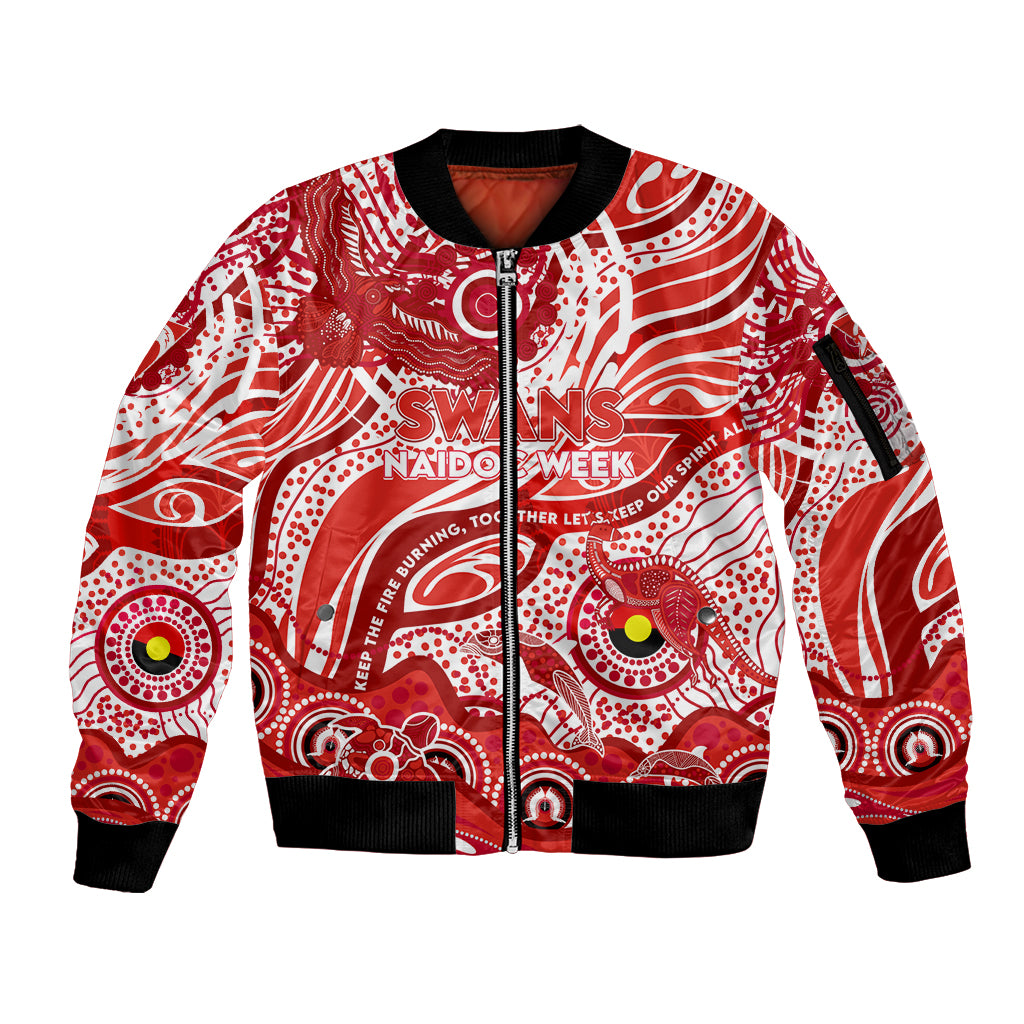 Custom NAIDOC Week 2024 Swans Sleeve Zip Bomber Jacket Aboriginal Animals Keep The Fire Burning