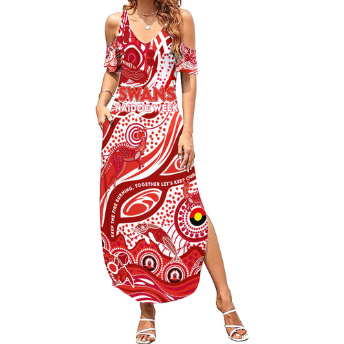Custom NAIDOC Week 2024 Swans Summer Maxi Dress Aboriginal Animals Keep The Fire Burning