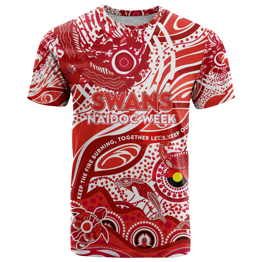 Custom NAIDOC Week 2024 Swans T Shirt Aboriginal Animals Keep The Fire Burning