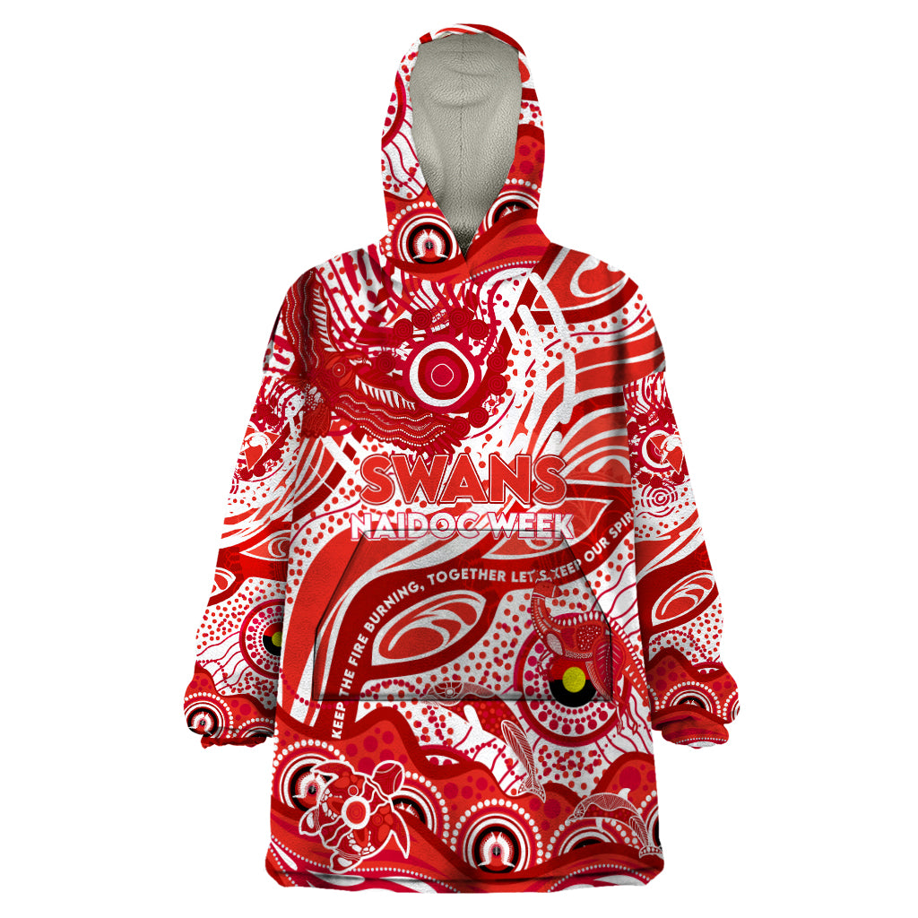 Custom NAIDOC Week 2024 Swans Wearable Blanket Hoodie Aboriginal Animals Keep The Fire Burning