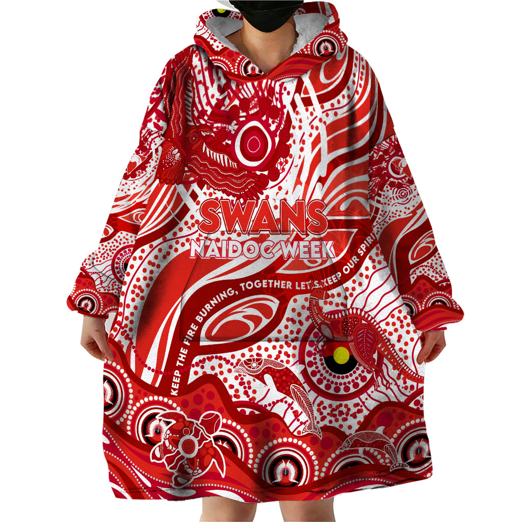 Custom NAIDOC Week 2024 Swans Wearable Blanket Hoodie Aboriginal Animals Keep The Fire Burning