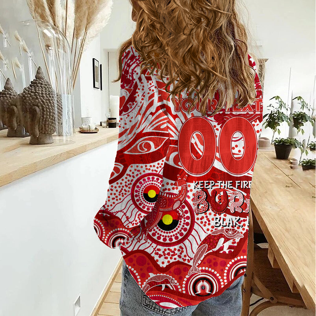 Custom NAIDOC Week 2024 Swans Women Casual Shirt Aboriginal Animals Keep The Fire Burning